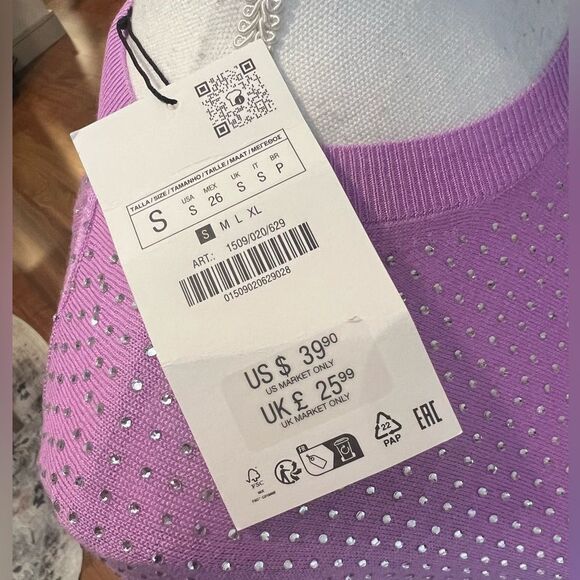 Zara lightweight crystal studded sweater size small NWT - Picture 3 of 8